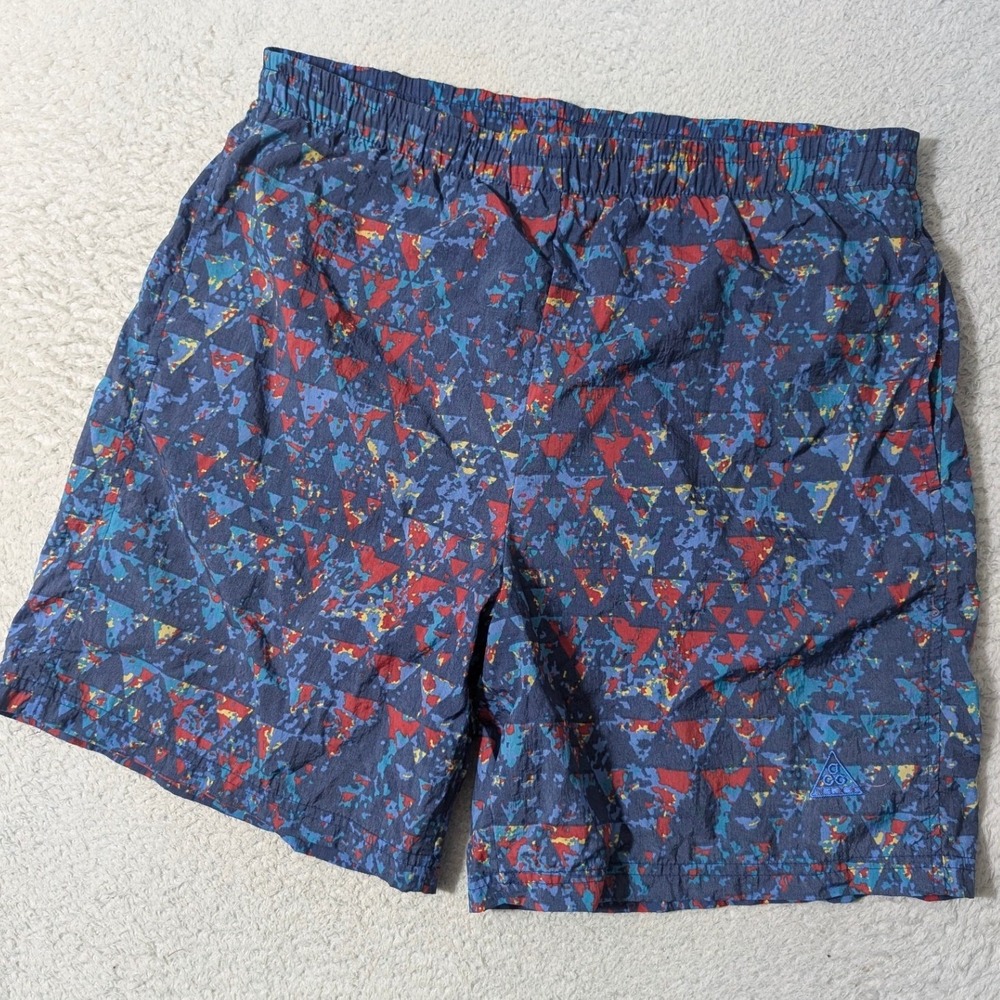 VTG 90's Nike ACG Shorts Mens L 31/7‎ Blue Geometric Print Nylon Hiking Triangle